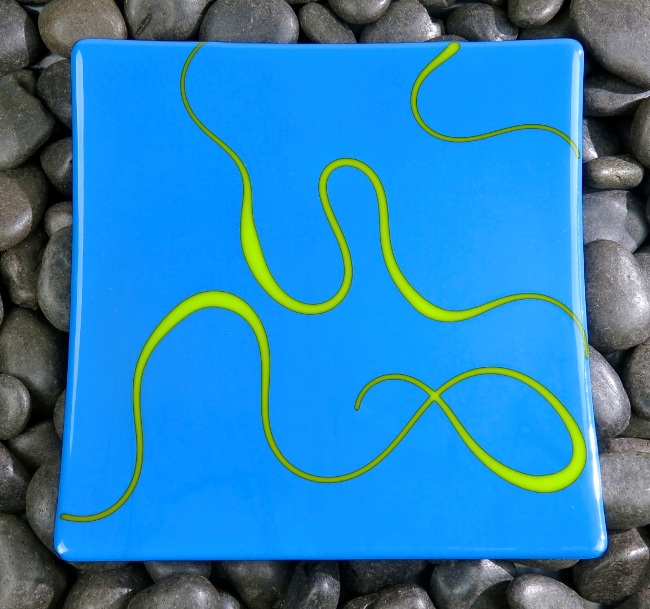 Fused Glass Plate - Lime Trails Glass Plate